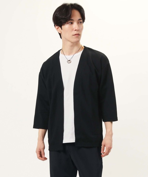 TopIsm（トップイズム）の「速乾加工 鹿の子素材 ボタンレス 7分袖カーディガン（カーディガン/ボレロ・メンズ・ダークブルー/グレイッシュベージュ/ブラック/ダークグリーン・M/L）」の9枚目の写真