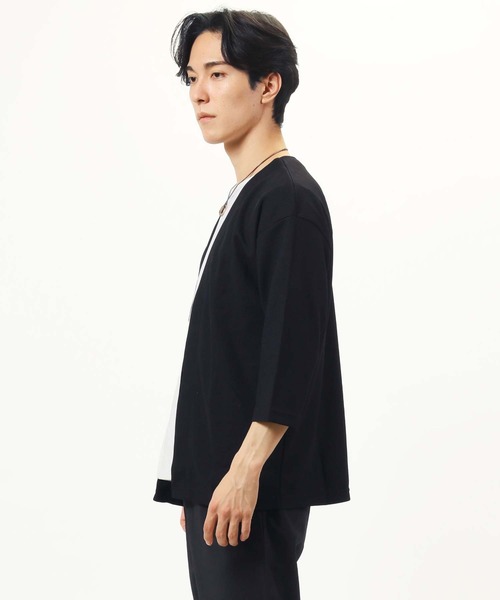 TopIsm（トップイズム）の「速乾加工 鹿の子素材 ボタンレス 7分袖カーディガン（カーディガン/ボレロ・メンズ・ダークブルー/グレイッシュベージュ/ブラック/ダークグリーン・M/L）」の10枚目の写真