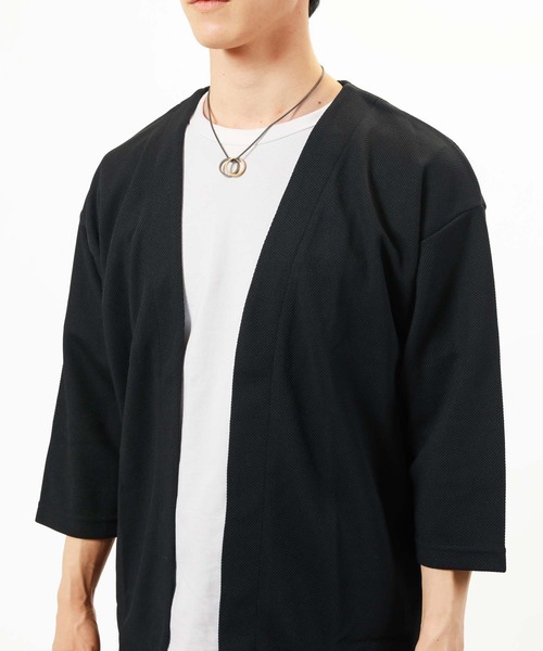 TopIsm（トップイズム）の「速乾加工 鹿の子素材 ボタンレス 7分袖カーディガン（カーディガン/ボレロ・メンズ・ダークブルー/グレイッシュベージュ/ブラック/ダークグリーン・M/L）」の12枚目の写真