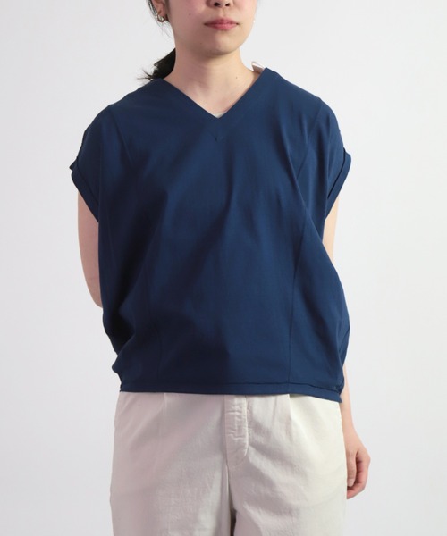 OWLEYE by domingo（アウルアイ バイドミンゴ）の「[ OWLEYE by domingo / アウルアイ ] ベーシック天竺　袖デザインプルオーバートップス（Tシャツ/カットソー・レディース・ネイビー/ベージュ/ホワイト/オレンジ・M/L）」の3枚目の写真