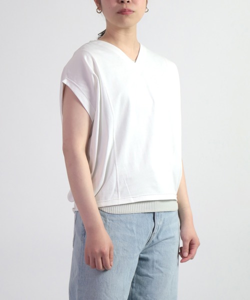 OWLEYE by domingo（アウルアイ バイドミンゴ）の「[ OWLEYE by domingo / アウルアイ ] ベーシック天竺　袖デザインプルオーバートップス（Tシャツ/カットソー・レディース・ネイビー/ベージュ/ホワイト/オレンジ・M/L）」の8枚目の写真
