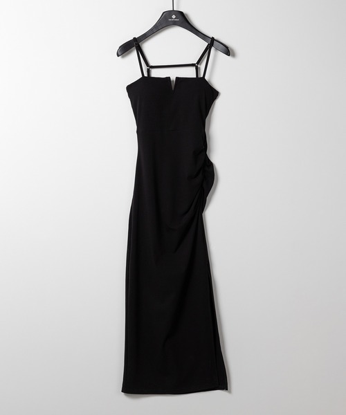 me+em select（ミームセレクト）の「※※【 パッド付き 】バックストラップサイドシャーリングスリットロングキャミワンピース ／  back strap side shirring slit long cami onepiece（ワンピース・レディース・グレー/ブラック・MEDIUM/SMALL）」の17枚目の写真