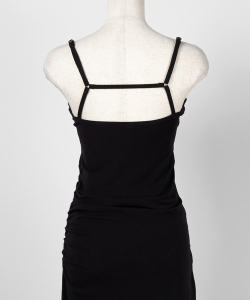 me+em select（ミームセレクト）の「※※【 パッド付き 】バックストラップサイドシャーリングスリットロングキャミワンピース ／  back strap side shirring slit long cami onepiece（ワンピース・レディース・グレー/ブラック・MEDIUM/SMALL）」の10枚目の写真