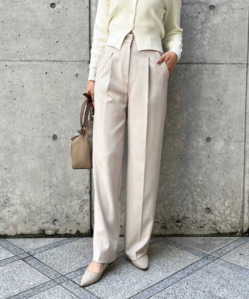 MODE ROBE（モードローブ）の「タックワイドパンツ（スラックス・レディース・ベージュ/アイボリー/ブラック・S/M/L）」の2枚目の写真