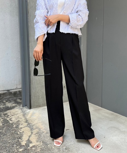 MODE ROBE（モードローブ）の「タックワイドパンツ（スラックス・レディース・ベージュ/アイボリー/ブラック・S/M/L）」の3枚目の写真