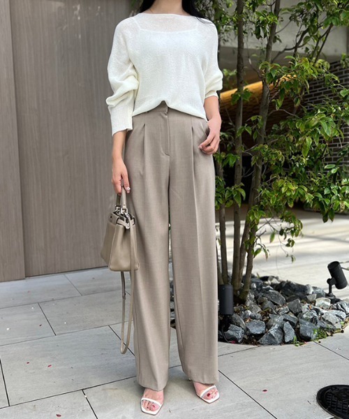 MODE ROBE（モードローブ）の「タックワイドパンツ（スラックス・レディース・ベージュ/アイボリー/ブラック・S/M/L）」の7枚目の写真