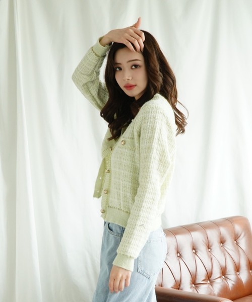 Jasmine Grandiflorum（ジャスミングランディフローラム）の「【Jasmine】ツイード風アンサンブル ニットキャミソール+カーディガン（カーディガン/ボレロ・レディース・ブラック/ライトブルー/ミント/ピンク・FREE）」の13枚目の写真