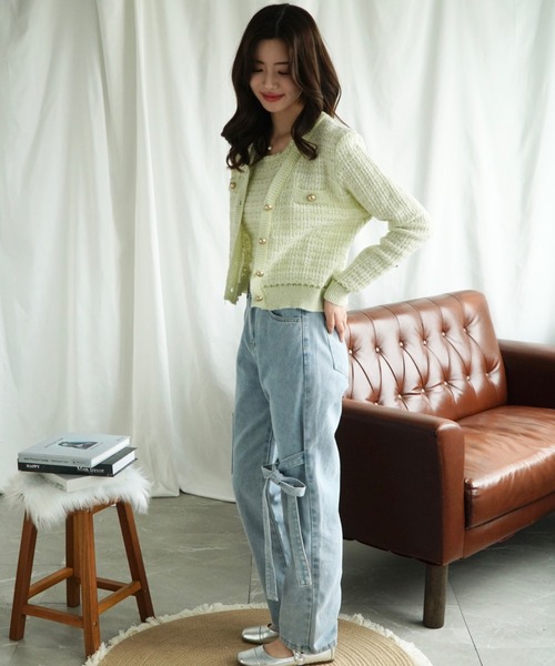 Jasmine Grandiflorum（ジャスミングランディフローラム）の「【Jasmine】ツイード風アンサンブル ニットキャミソール+カーディガン（カーディガン/ボレロ・レディース・ブラック/ライトブルー/ミント/ピンク・FREE）」の15枚目の写真