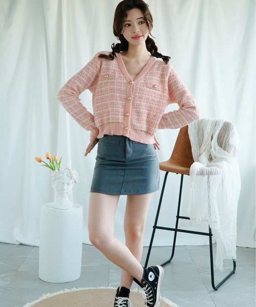 Jasmine Grandiflorum（ジャスミングランディフローラム）の「【Jasmine】ツイード風アンサンブル ニットキャミソール+カーディガン（カーディガン/ボレロ・レディース・ブラック/ライトブルー/ミント/ピンク・FREE）」の17枚目の写真