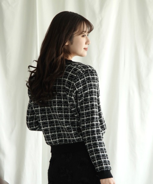 Jasmine Grandiflorum（ジャスミングランディフローラム）の「【Jasmine】ツイード風アンサンブル ニットキャミソール+カーディガン（カーディガン/ボレロ・レディース・ブラック/ライトブルー/ミント/ピンク・FREE）」の11枚目の写真