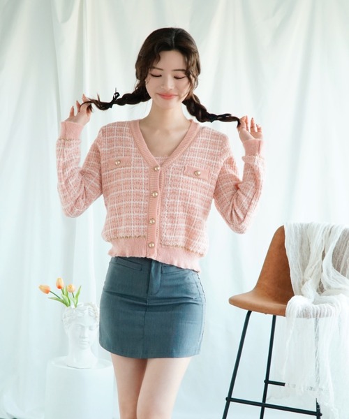 Jasmine Grandiflorum（ジャスミングランディフローラム）の「【Jasmine】ツイード風アンサンブル ニットキャミソール+カーディガン（カーディガン/ボレロ・レディース・ブラック/ライトブルー/ミント/ピンク・FREE）」の19枚目の写真