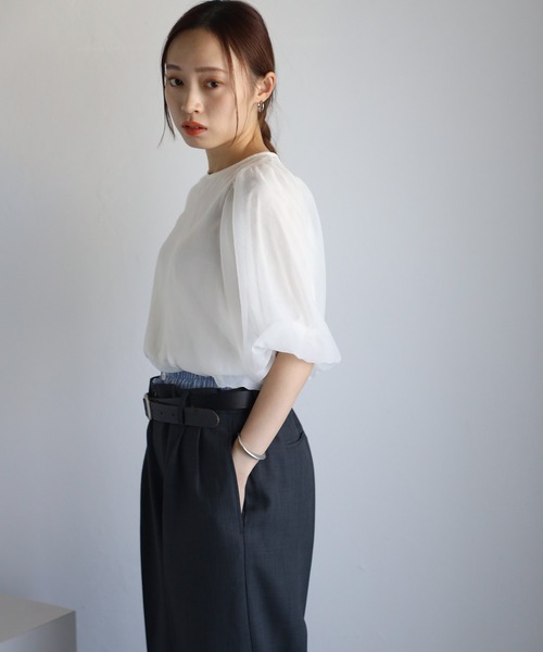 ap retro(アプレトロ)の「ドットバルーンスリーブブラウス / シアーブラウス / 半袖(シャツ/ブラウス・レディース・オフホワイト/ブラック/ブラック系その他/ホワイト系その他・FREE)」の3枚目の写真