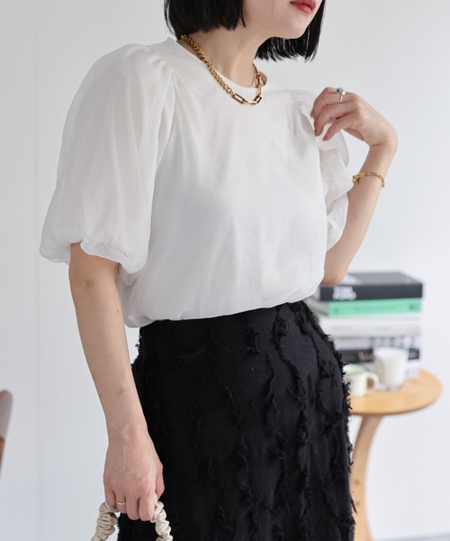 ap retro(アプレトロ)の「ドットバルーンスリーブブラウス / シアーブラウス / 半袖(シャツ/ブラウス・レディース・オフホワイト/ブラック/ブラック系その他/ホワイト系その他・FREE)」の21枚目の写真