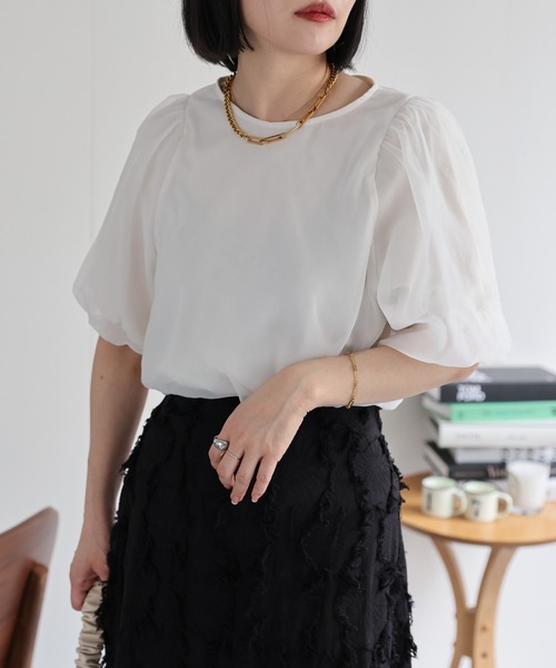 ap retro(アプレトロ)の「ドットバルーンスリーブブラウス / シアーブラウス / 半袖(シャツ/ブラウス・レディース・オフホワイト/ブラック/ブラック系その他/ホワイト系その他・FREE)」の22枚目の写真
