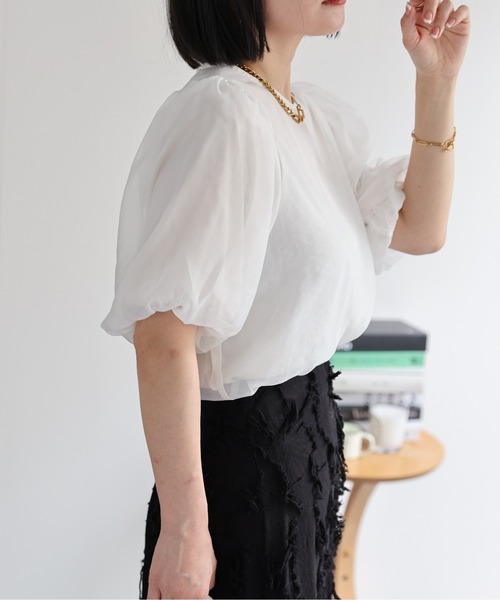 ドットバルーンスリーブブラウス / シアーブラウス / 半袖（シャツ