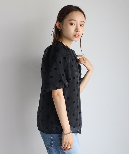 ドットバルーンスリーブブラウス / シアーブラウス / 半袖