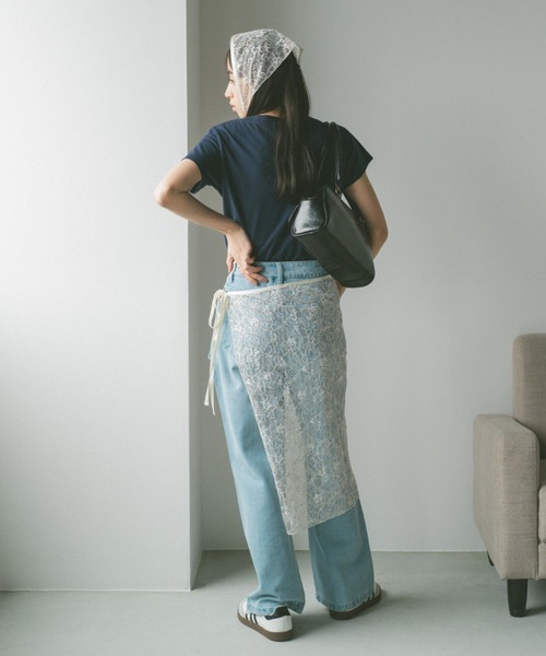 国内発送★Sosandar スパンコール＆レースミディスカート セール】 《美人百花掲載》スパンコールシアー刺繍スカート