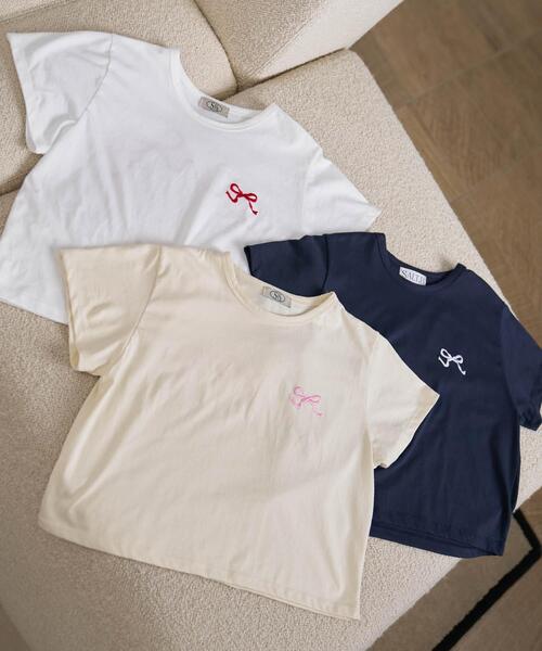 WEGO(ウィゴー)の「WEGO/リボン刺繍Tシャツ(Tシャツ/カットソー・レディース・イエロー/ネイビー/ホワイト・FREE)」の16枚目の写真