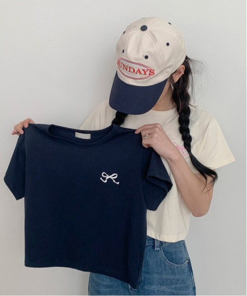WEGO(ウィゴー)の「WEGO/リボン刺繍Tシャツ(Tシャツ/カットソー・レディース・イエロー/ネイビー/ホワイト・FREE)」の3枚目の写真