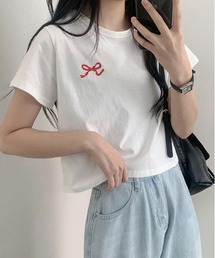 WEGO/リボン刺繍Tシャツ