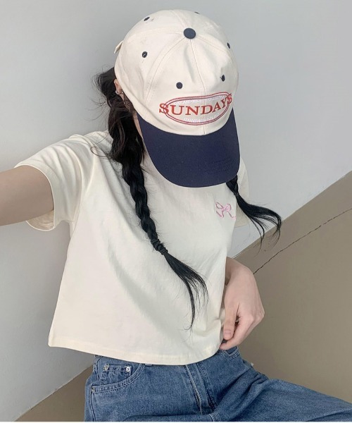 WEGO(ウィゴー)の「WEGO/リボン刺繍Tシャツ(Tシャツ/カットソー・レディース・イエロー/ネイビー/ホワイト・FREE)」の6枚目の写真