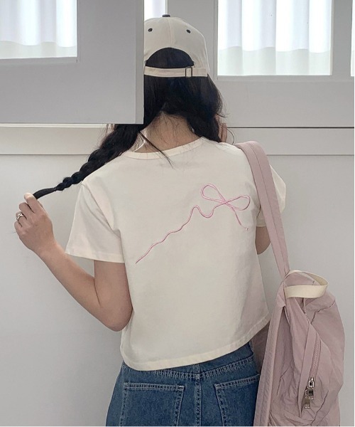 WEGO(ウィゴー)の「WEGO/リボン刺繍Tシャツ(Tシャツ/カットソー・レディース・イエロー/ネイビー/ホワイト・FREE)」の7枚目の写真