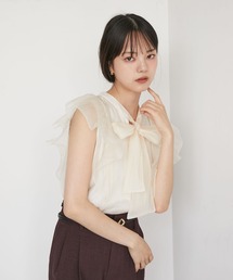 VIS | 【新色追加】シャイニーボウタイフリルブラウス【前後2WAY】【洗える】(シャツ/ブラウス)