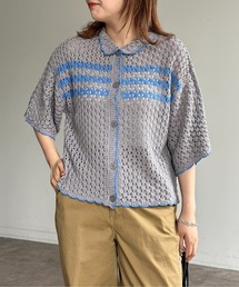 スカラップ配色襟付きニット