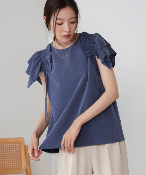 Bab（バブ）の「デニムライクギャザーブラウス（シャツ/ブラウス・レディース・ライトブルー/インディゴブルー/ベージュ・M）」の19枚目の写真