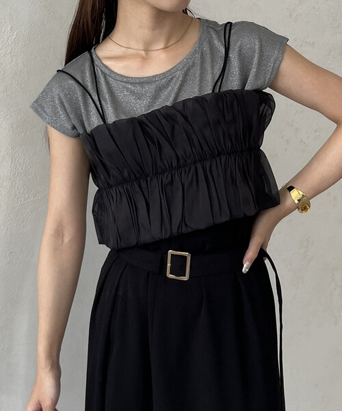 Thevon（ゼボン）の「ギャザービスチェ×ラメシアープルオーバー（Tシャツ/カットソー・レディース・チャコールグレー/ライトグレー/ベージュ・FREE）」の19枚目の写真