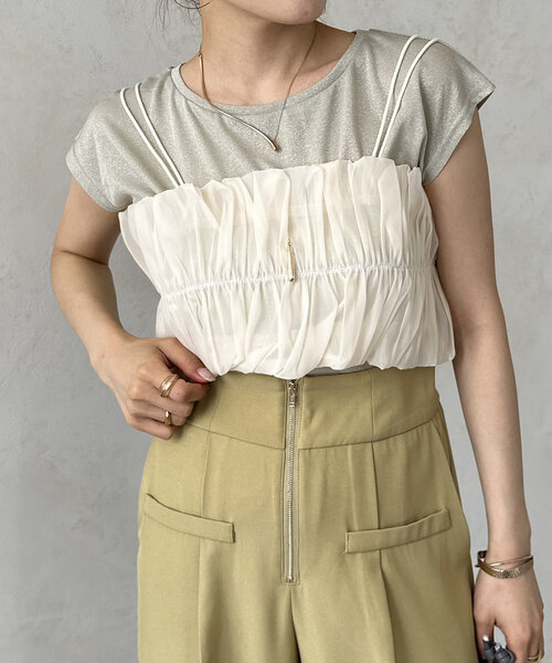 Thevon（ゼボン）の「ギャザービスチェ×ラメシアープルオーバー（Tシャツ/カットソー・レディース・チャコールグレー/ライトグレー/ベージュ・FREE）」の11枚目の写真