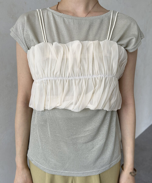 Thevon（ゼボン）の「ギャザービスチェ×ラメシアープルオーバー（Tシャツ/カットソー・レディース・チャコールグレー/ライトグレー/ベージュ・FREE）」の7枚目の写真