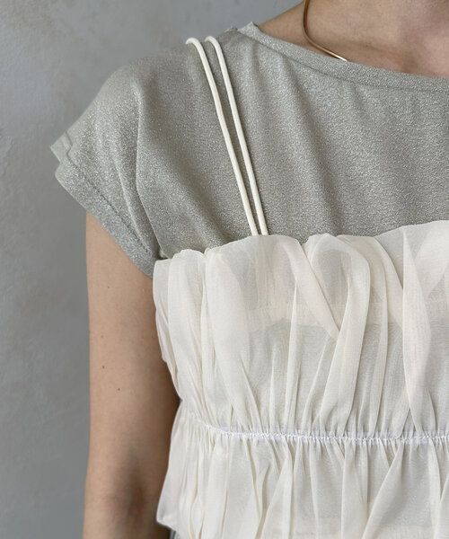 Thevon（ゼボン）の「ギャザービスチェ×ラメシアープルオーバー（Tシャツ/カットソー・レディース・チャコールグレー/ライトグレー/ベージュ・FREE）」の5枚目の写真