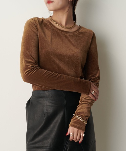 Lui's(ルイス)の「2WAY シアーベロアトップス(Tシャツ/カットソー・レディース・ホワイト/ブラック/グレー/ブラウン・FREE)」の4枚目の写真