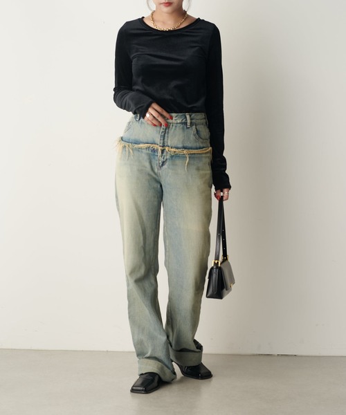 Lui's(ルイス)の「2WAY シアーベロアトップス(Tシャツ/カットソー・レディース・ホワイト/ブラック/グレー/ブラウン・FREE)」の11枚目の写真