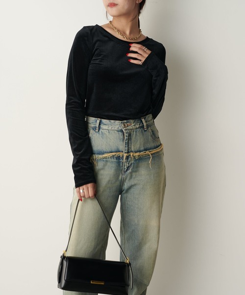 Lui's(ルイス)の「2WAY シアーベロアトップス(Tシャツ/カットソー・レディース・ホワイト/ブラック/グレー/ブラウン・FREE)」の8枚目の写真