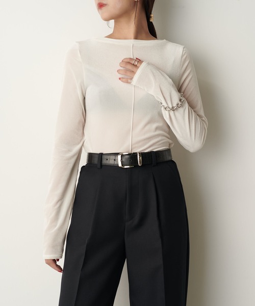 Lui's(ルイス)の「2WAY シアーベロアトップス(Tシャツ/カットソー・レディース・ホワイト/ブラック/グレー/ブラウン・FREE)」の22枚目の写真