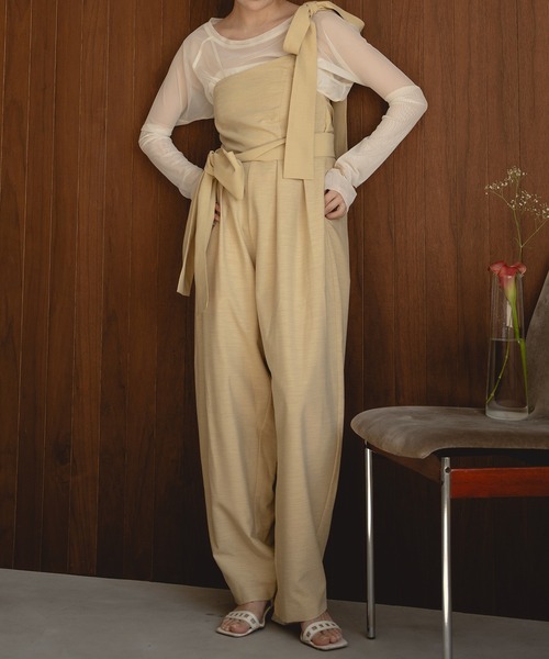 mideal（マイディール）の「ribbon detail combinaison / リボンディテールコンビネゾン（サロペット/オーバーオール・レディース・ベージュ/チャコールグレー・FREE）」の11枚目の写真