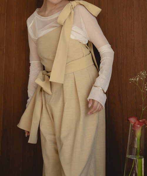 mideal（マイディール）の「ribbon detail combinaison / リボンディテールコンビネゾン（サロペット/オーバーオール・レディース・ベージュ/チャコールグレー・FREE）」の13枚目の写真