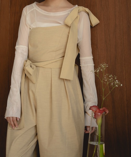 mideal（マイディール）の「ribbon detail combinaison / リボンディテールコンビネゾン（サロペット/オーバーオール・レディース・ベージュ/チャコールグレー・FREE）」の14枚目の写真