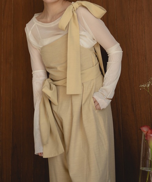 mideal（マイディール）の「ribbon detail combinaison / リボンディテールコンビネゾン（サロペット/オーバーオール・レディース・ベージュ/チャコールグレー・FREE）」の15枚目の写真