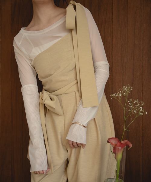 mideal（マイディール）の「ribbon detail combinaison / リボンディテールコンビネゾン（サロペット/オーバーオール・レディース・ベージュ/チャコールグレー・FREE）」の18枚目の写真