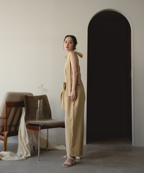 mideal（マイディール）の「ribbon detail combinaison / リボンディテールコンビネゾン（サロペット/オーバーオール・レディース・ベージュ/チャコールグレー・FREE）」の4枚目の写真