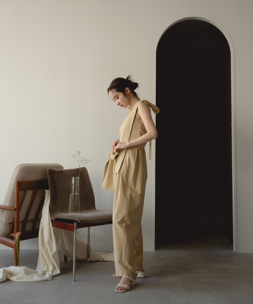 mideal（マイディール）の「ribbon detail combinaison / リボンディテールコンビネゾン（サロペット/オーバーオール・レディース・ベージュ/チャコールグレー・FREE）」の5枚目の写真