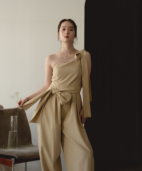 mideal（マイディール）の「ribbon detail combinaison / リボンディテールコンビネゾン（サロペット/オーバーオール・レディース・ベージュ/チャコールグレー・FREE）」の8枚目の写真