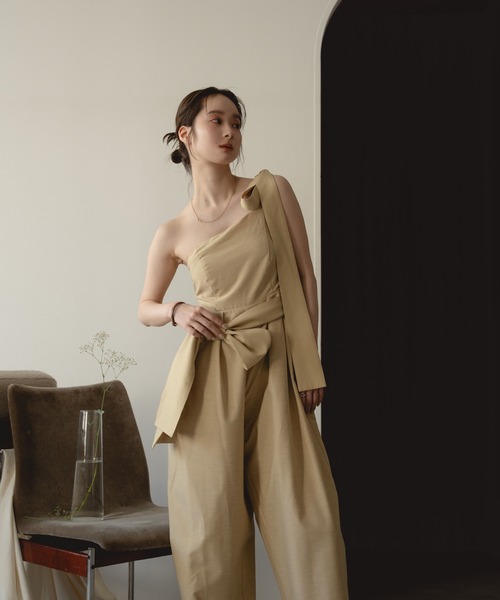 mideal（マイディール）の「ribbon detail combinaison / リボンディテールコンビネゾン（サロペット/オーバーオール・レディース・ベージュ/チャコールグレー・FREE）」の9枚目の写真