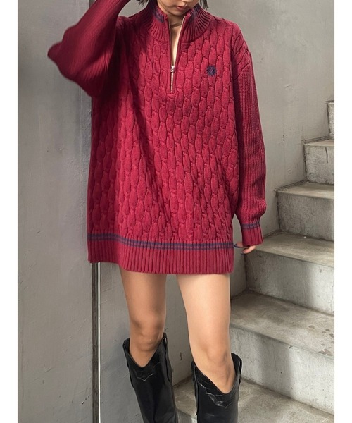 EVRIS（エヴリス）の「【ロング丈】ケーブルSUNNYハーフジップニット（ニット/セーター・レディース・グレー/ブラック/ホワイト/レッド・FREE）」の4枚目の写真