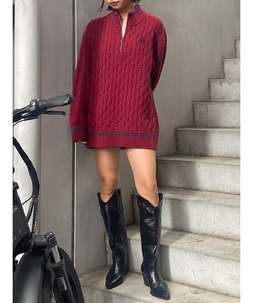 EVRIS（エヴリス）の「【ロング丈】ケーブルSUNNYハーフジップニット（ニット/セーター・レディース・グレー/ブラック/ホワイト/レッド・FREE）」の16枚目の写真