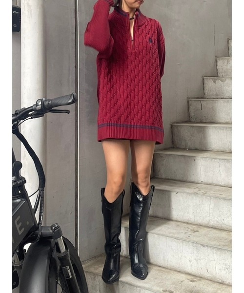 EVRIS（エヴリス）の「【ロング丈】ケーブルSUNNYハーフジップニット（ニット/セーター・レディース・グレー/ブラック/ホワイト/レッド・FREE）」の15枚目の写真