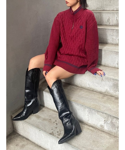 EVRIS（エヴリス）の「【ロング丈】ケーブルSUNNYハーフジップニット（ニット/セーター・レディース・グレー/ブラック/ホワイト/レッド・FREE）」の14枚目の写真